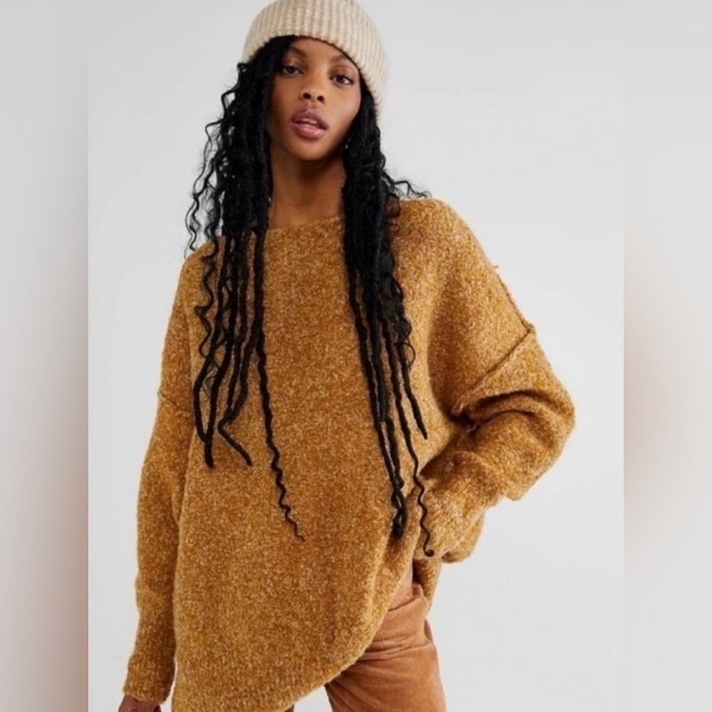 NWT Free People Moira Slouchy Tunic Sweater Mustard Yellow Wool Blend Size XS